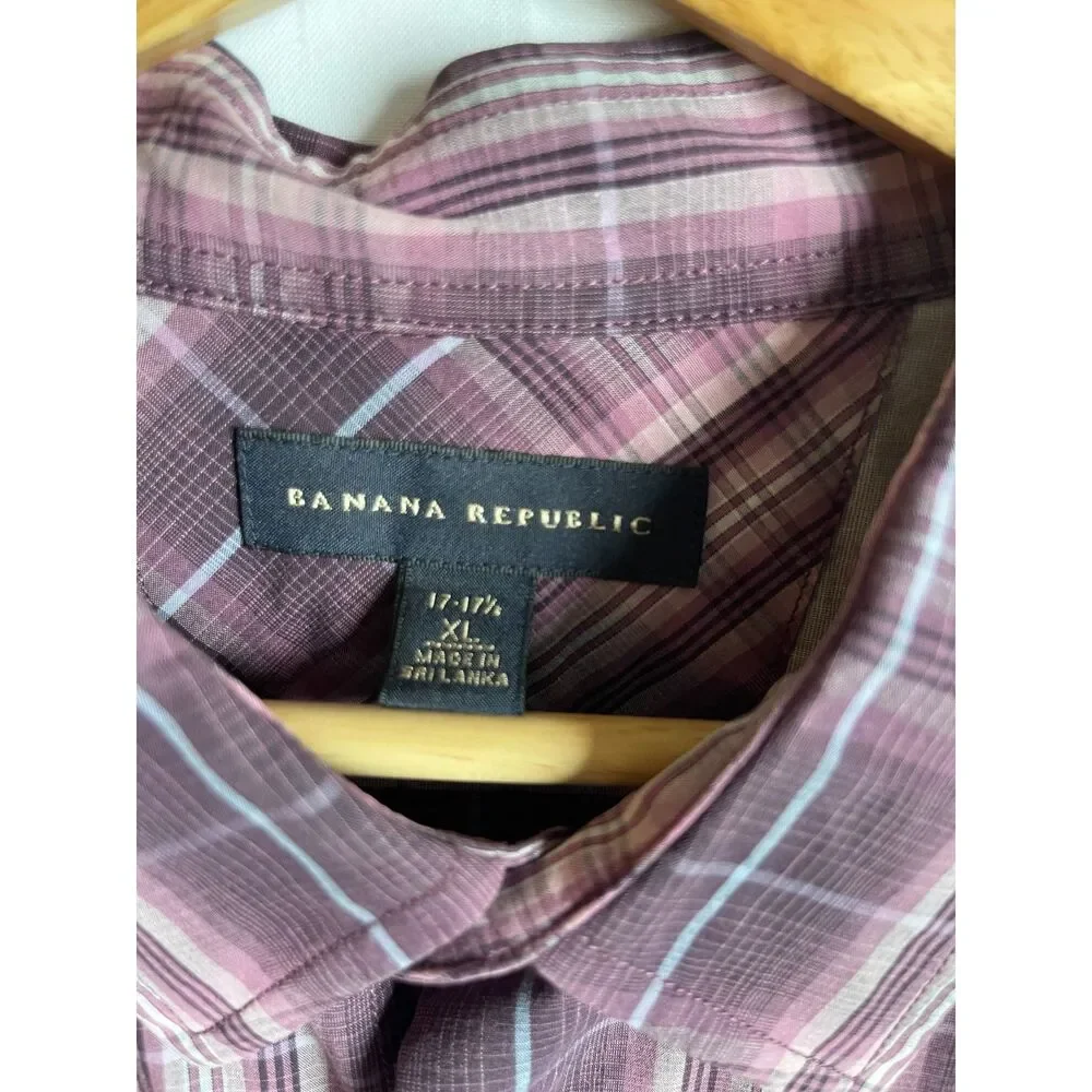 Banana Republic Men’s XL Purple Plum Plaid Button Down Shirt Long Sleeve